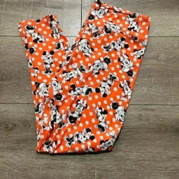Disney Minnie Mouse Orange‎ Polka Dot Lularoe Leggings Pants Women’s Sz Large - Picture 2 of 6